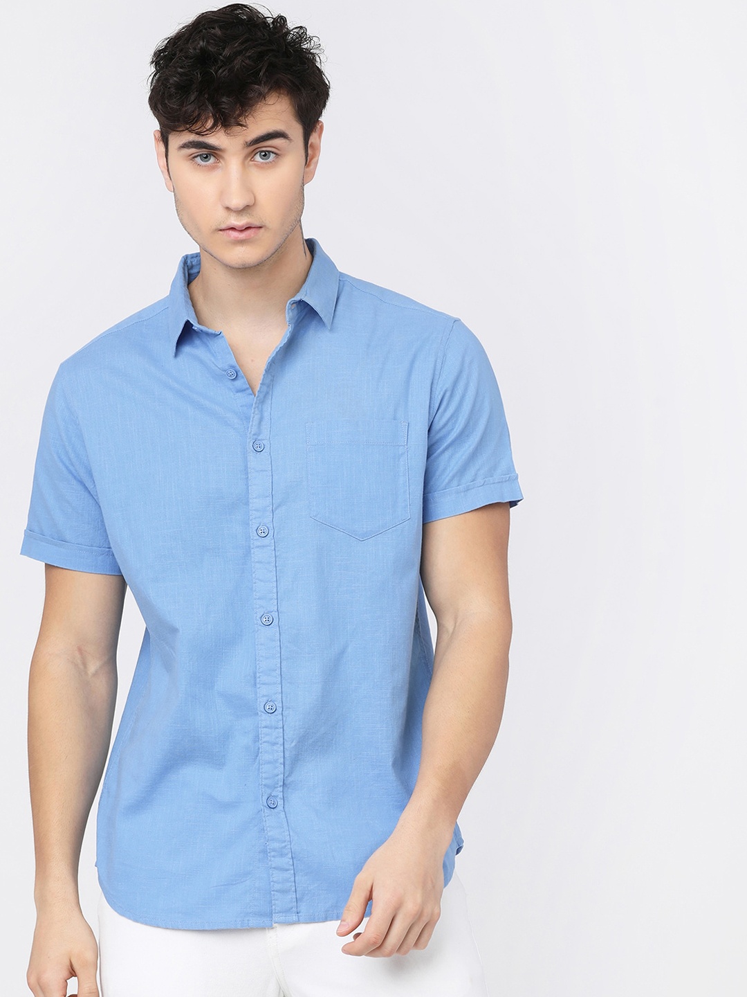 

KETCH Men Slim Fit Opaque Casual Cotton Shirt, Blue