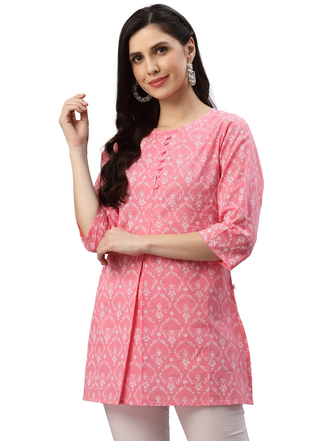 

YASH GALLERY Pink & White Ethnic Motifs Printed Kurti