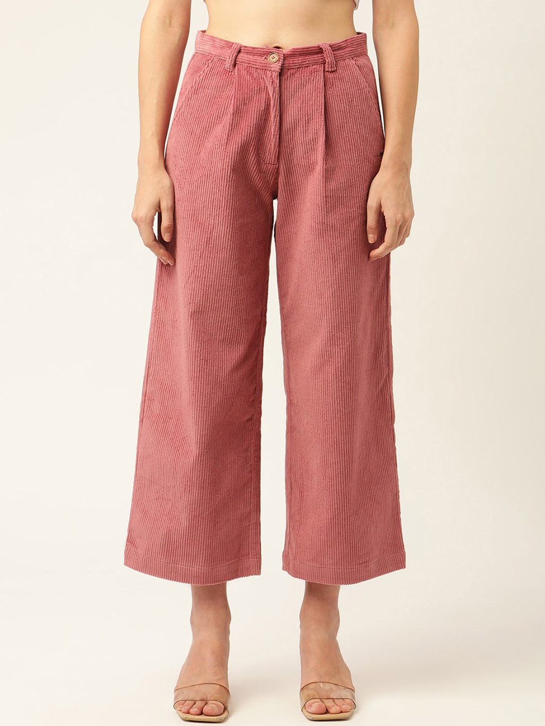 

ELLE Women Pink Flared Pleated Cotton Parallel Trousers