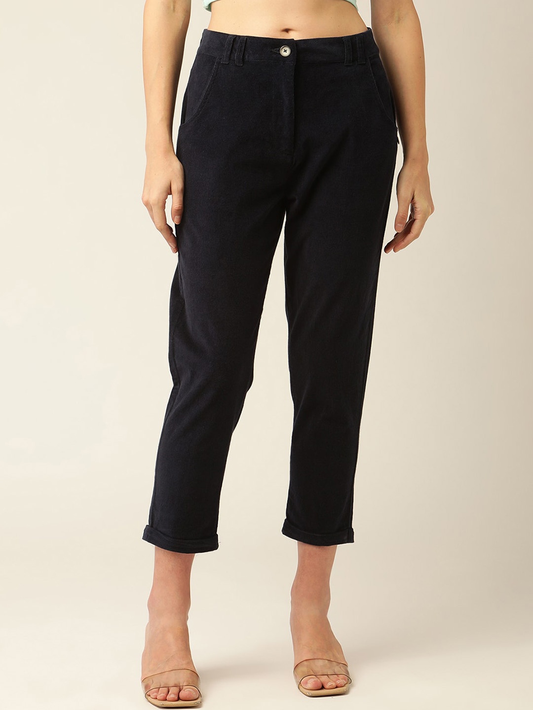 

ELLE Women Navy Blue Cotton Trousers