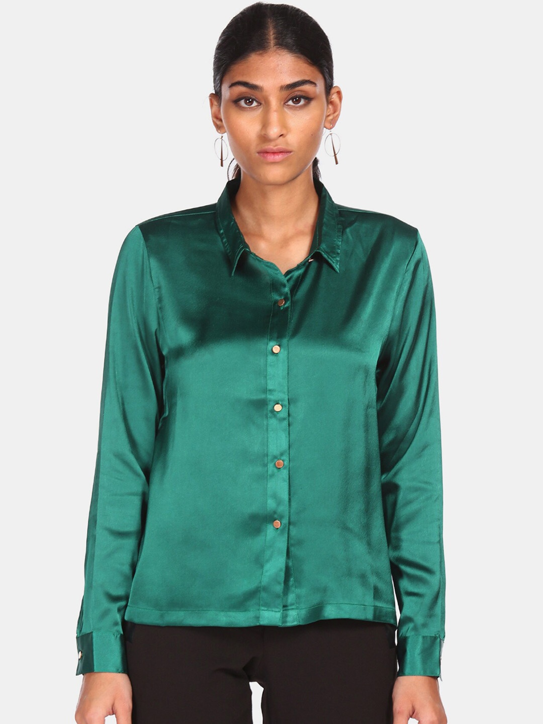 

Flying Machine Women Green Opaque Casual Shirt