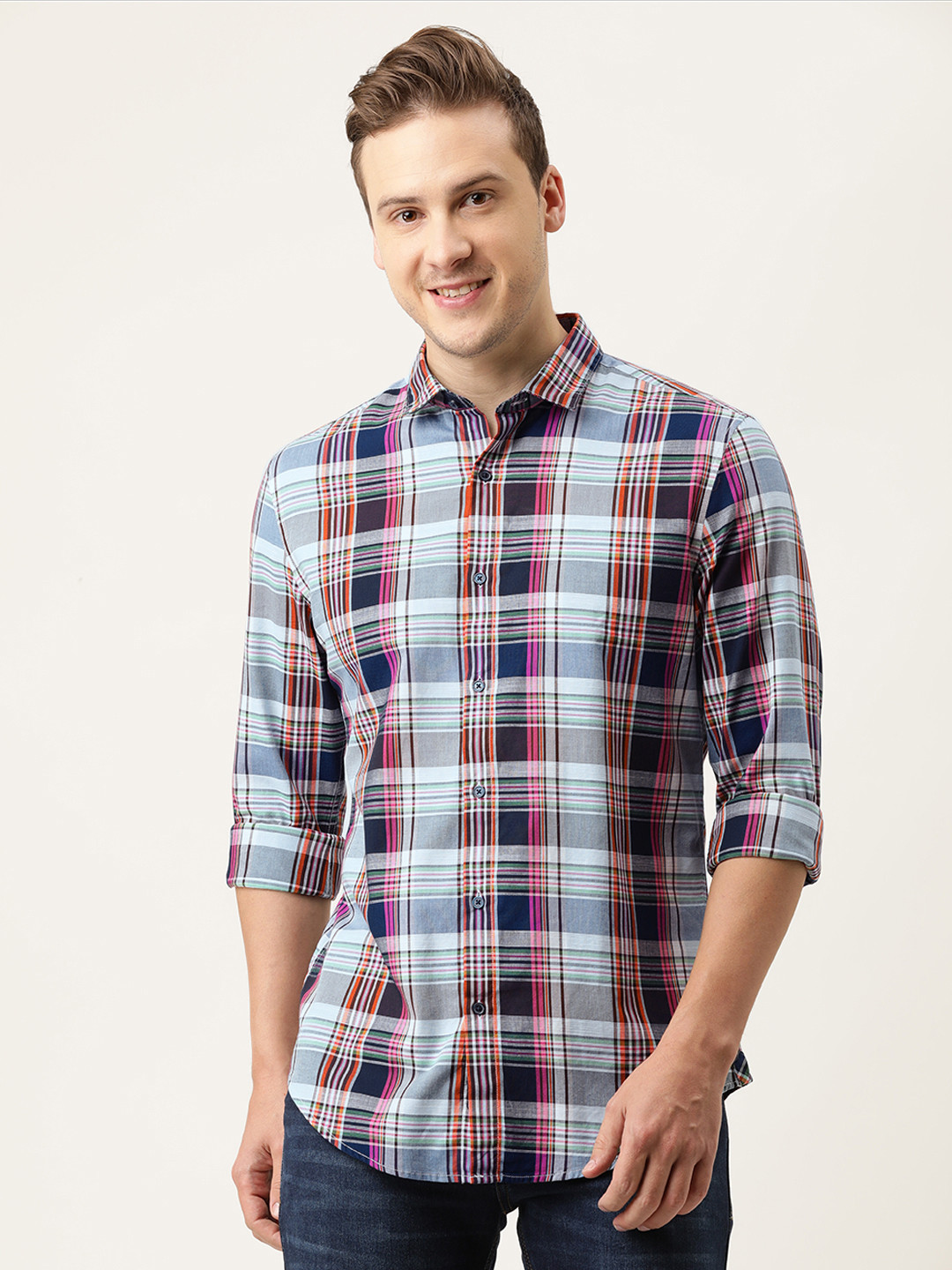 

Peter England Casuals Men Multicoloured Slim Fit Cotton Checked Casual Shirt, Multi