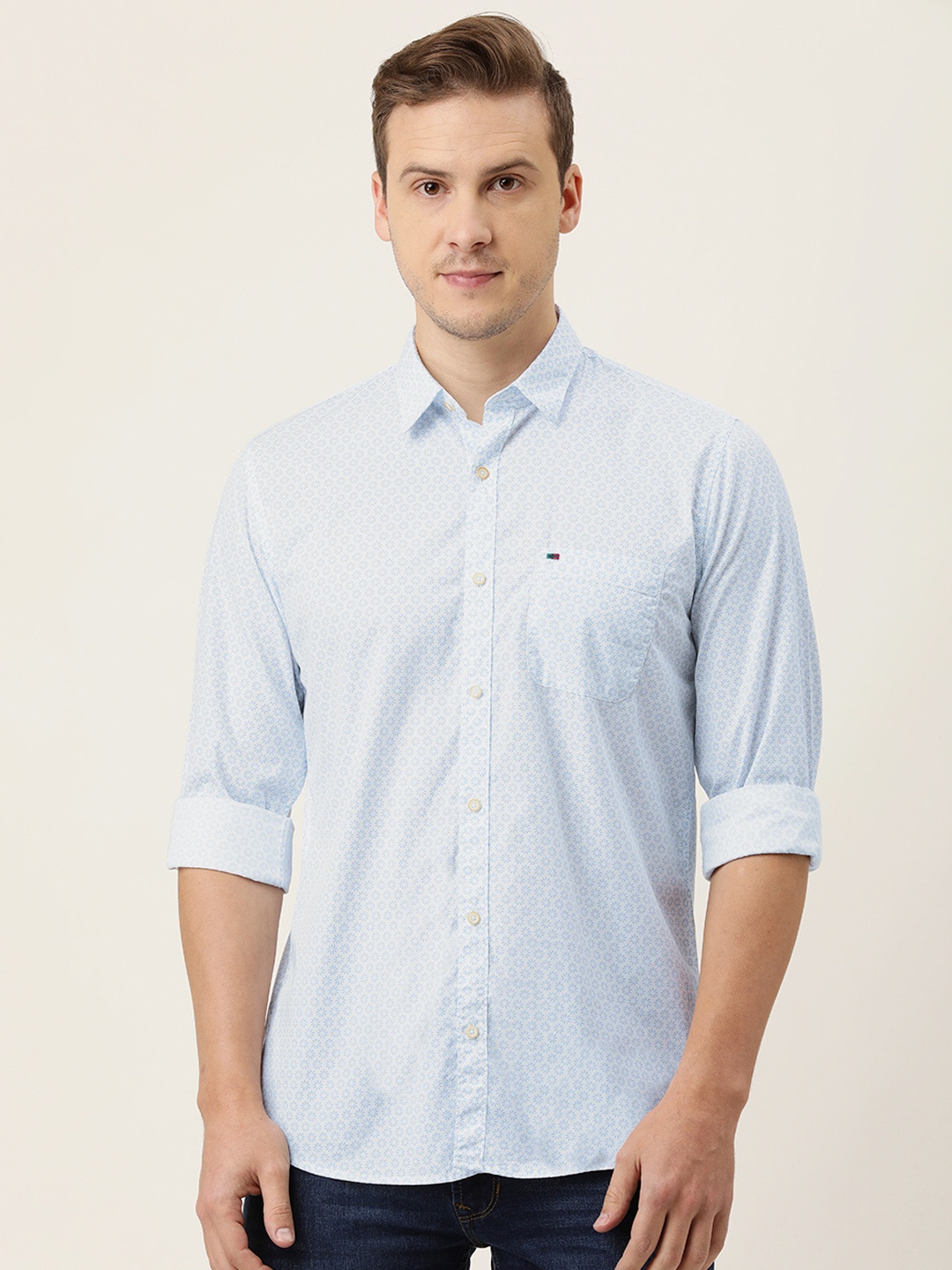

Peter England Casuals Men Blue Slim Fit Opaque Printed Casual Shirt