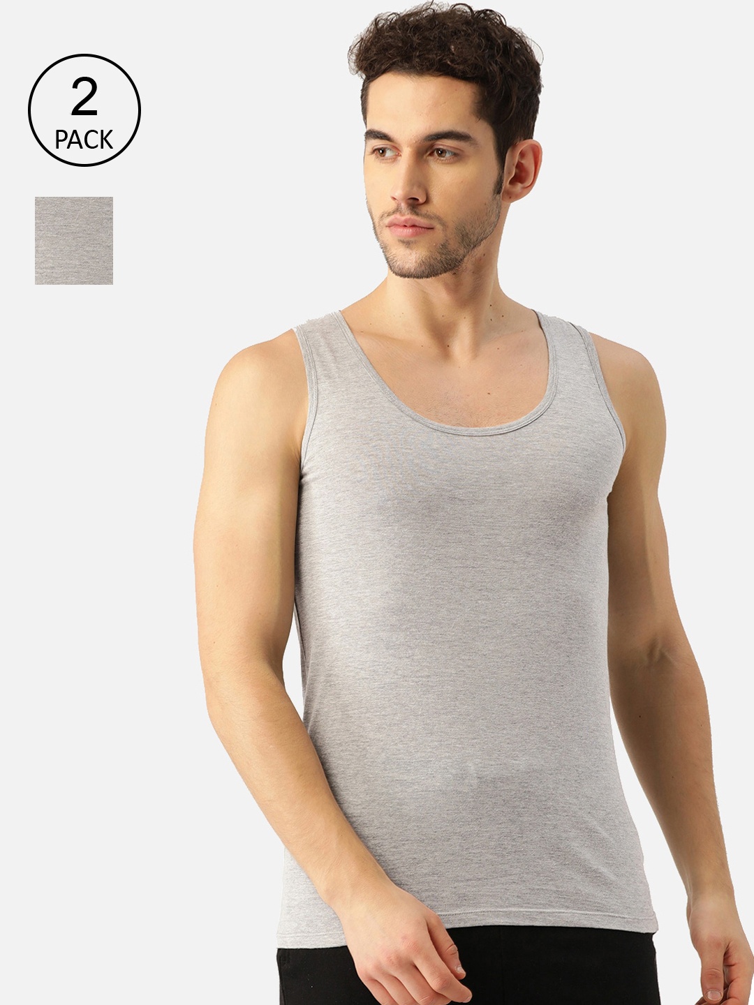 

ROMEO ROSSI Pack of 2 Grey Melange Solid Innerwear Vest