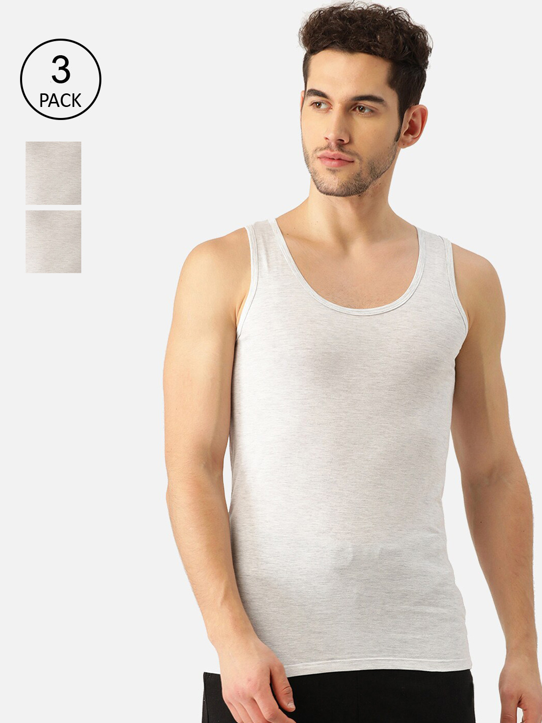 

ROMEO ROSSI Men Grey Pack of 3 Pure Cotton Vest