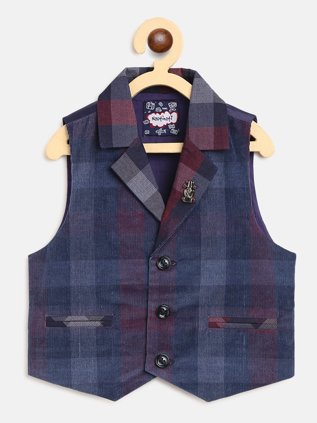 

Nauti Nati Boys Cotton Dark Blue Checkered Waistcoat