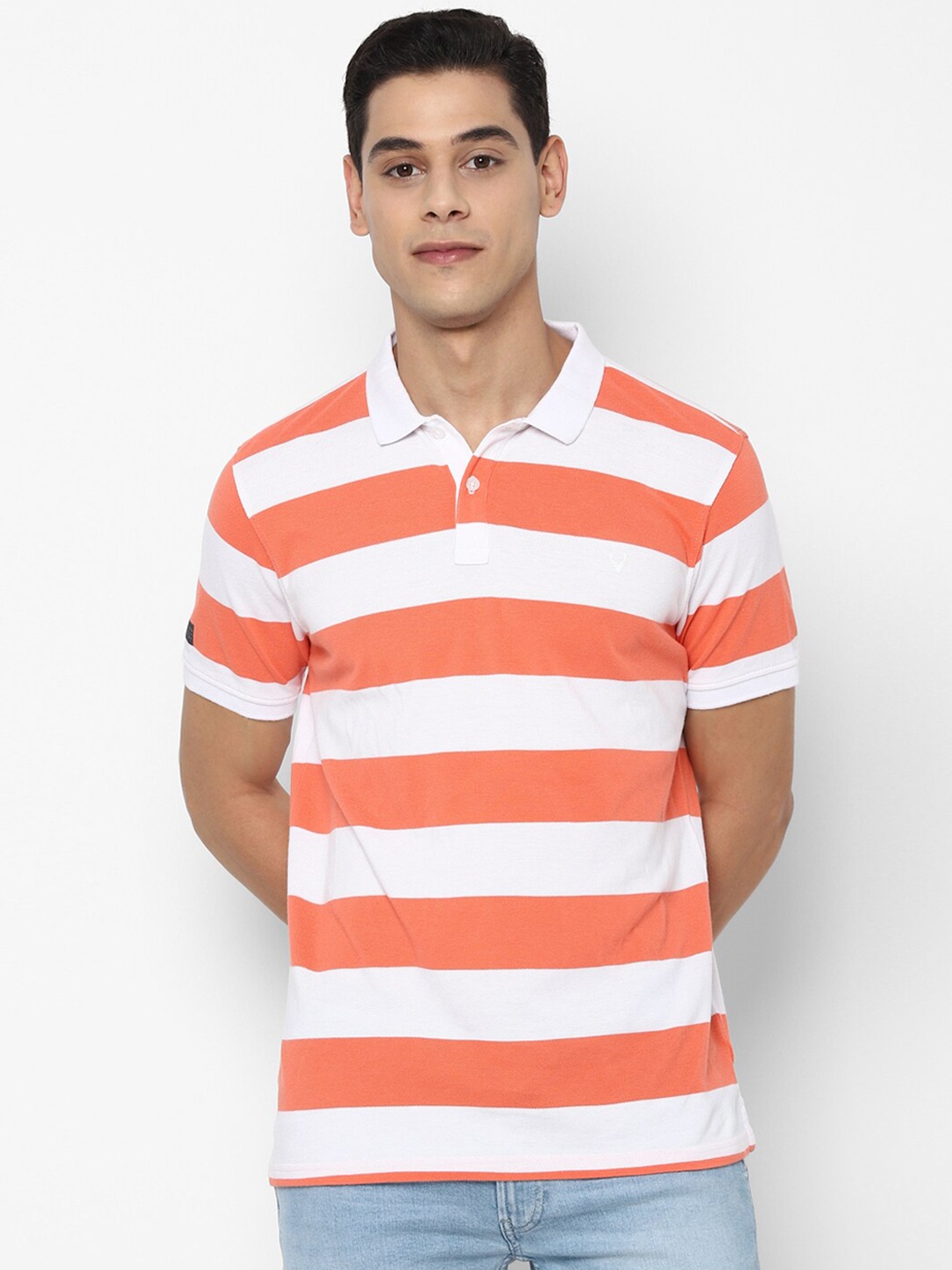 

Allen Solly Sport Men Orange Striped Polo Collar Cotton T-shirt