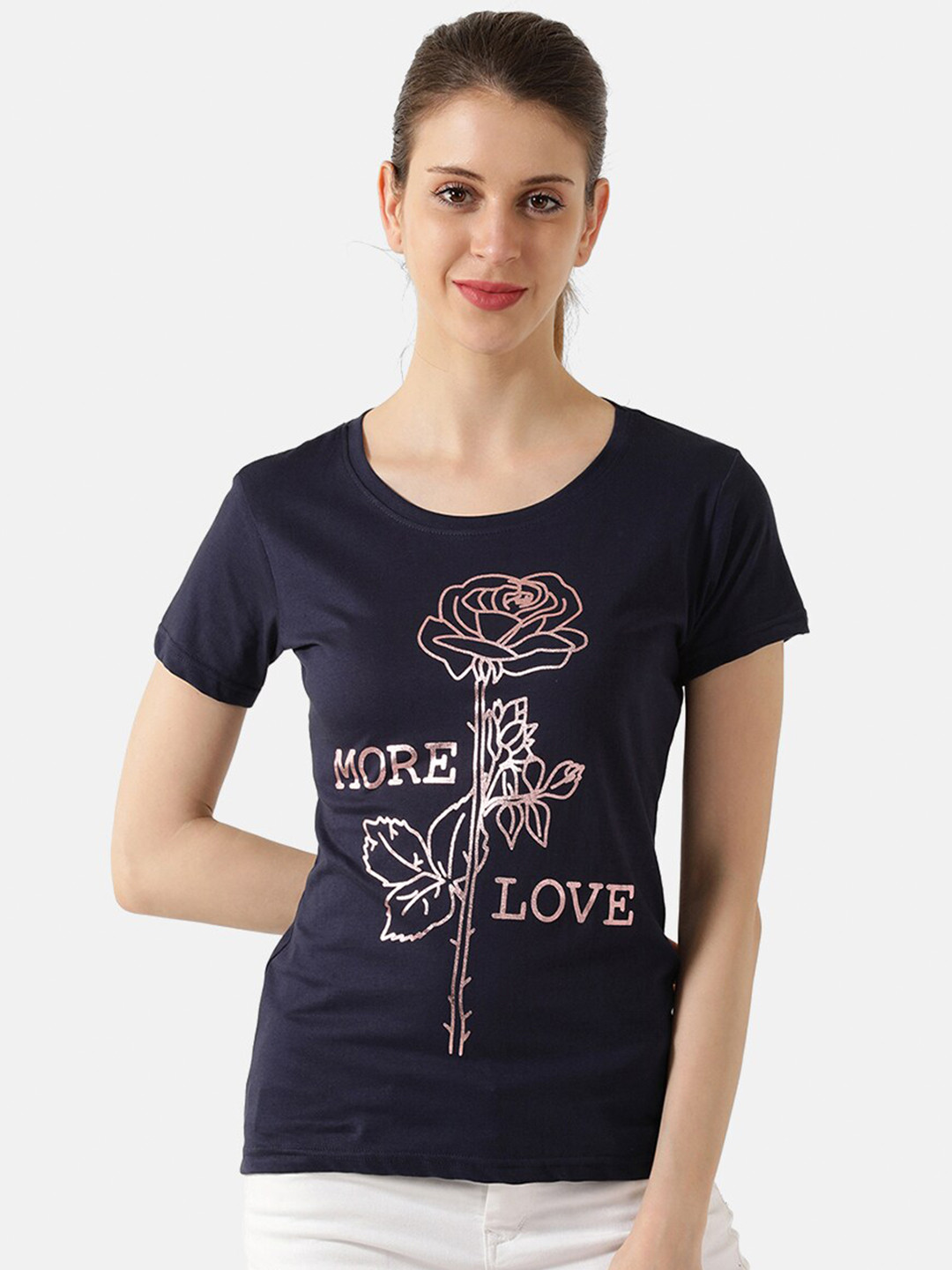 

V2 Value & Variety Navy Blue & White Regular Top