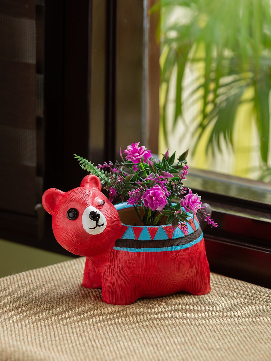 

ExclusiveLane Blissful Bear Hand-Painted Terracotta Table Planters Pot, Red