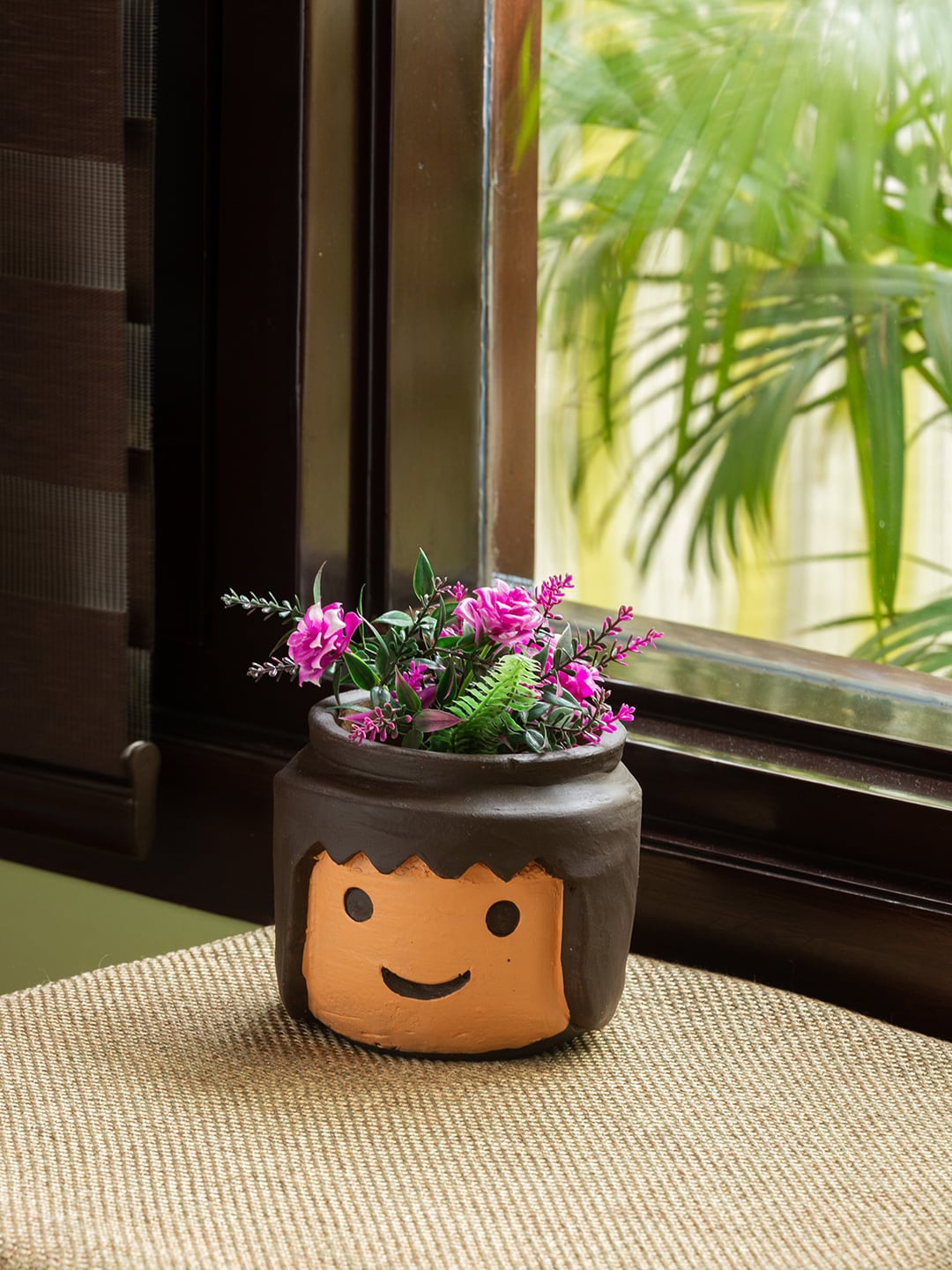 

ExclusiveLane Eternal Sunshine Hand-Painted Terracotta Table Planter Pot, Brown
