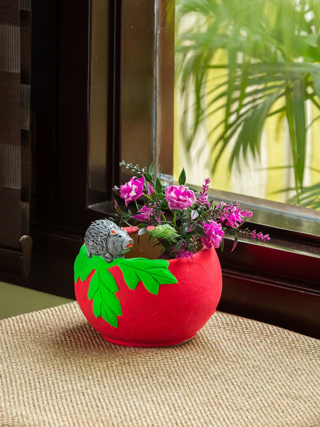 

ExclusiveLane Red & Green Hedgehog Haven Hand-Painted Terracotta Table Planter Pot