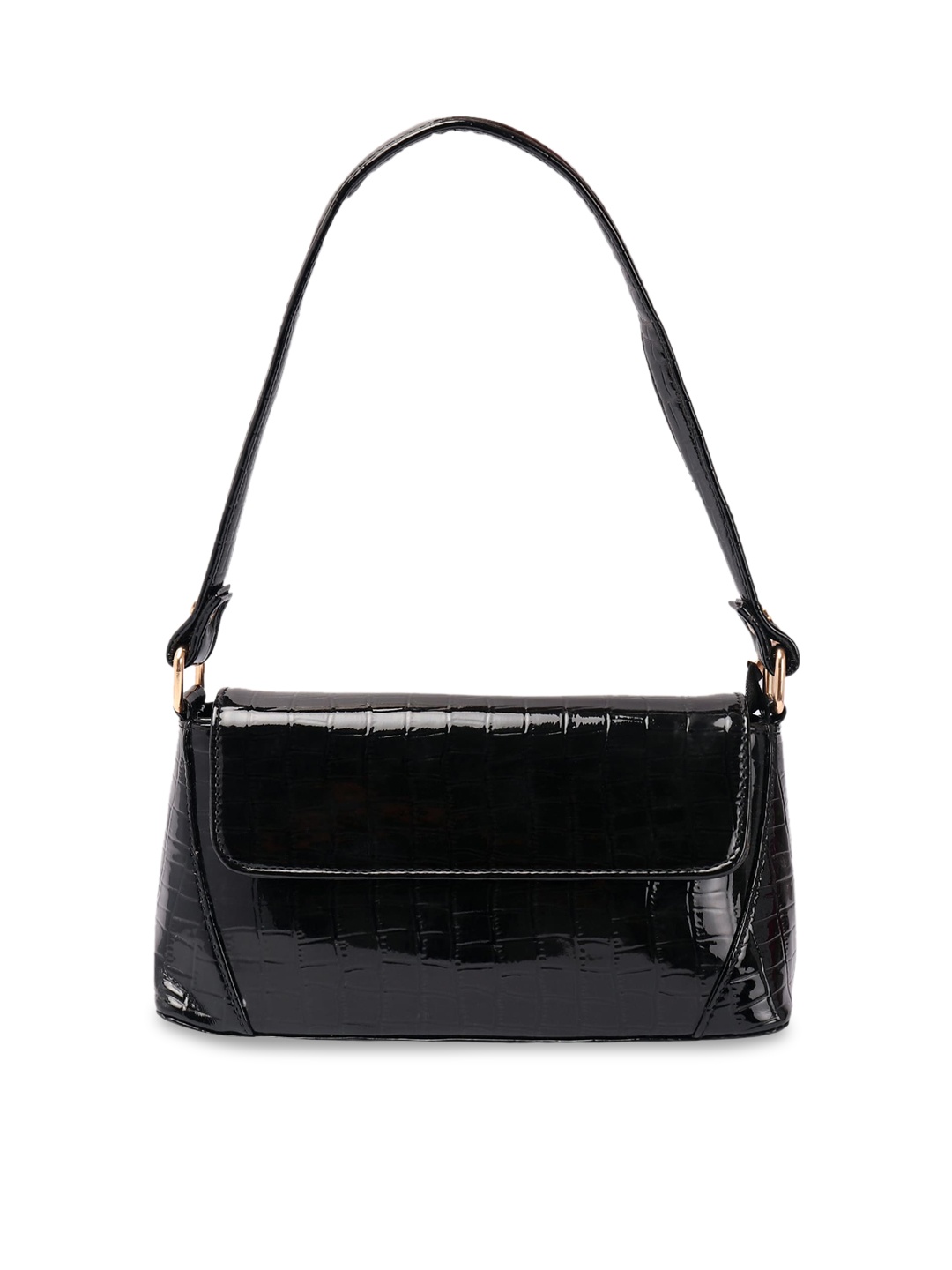 

Ratans Black Animal Textured PU Structured Hobo Bag