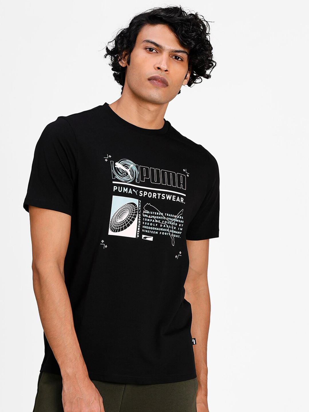 

Puma Men Black & White Printed Reflective T-shirt
