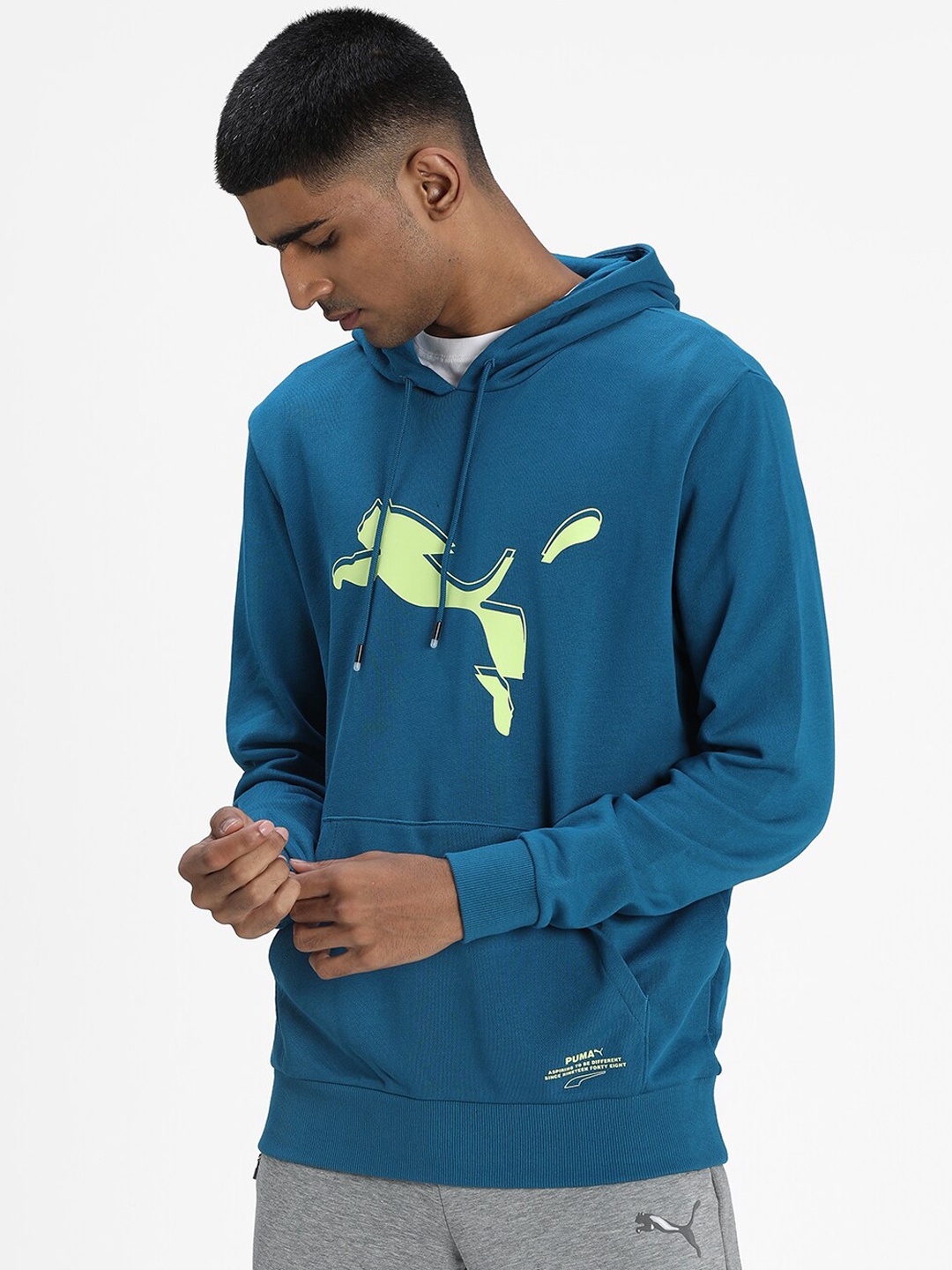 

Puma Men Blue Printed Hooded Sweatshirt