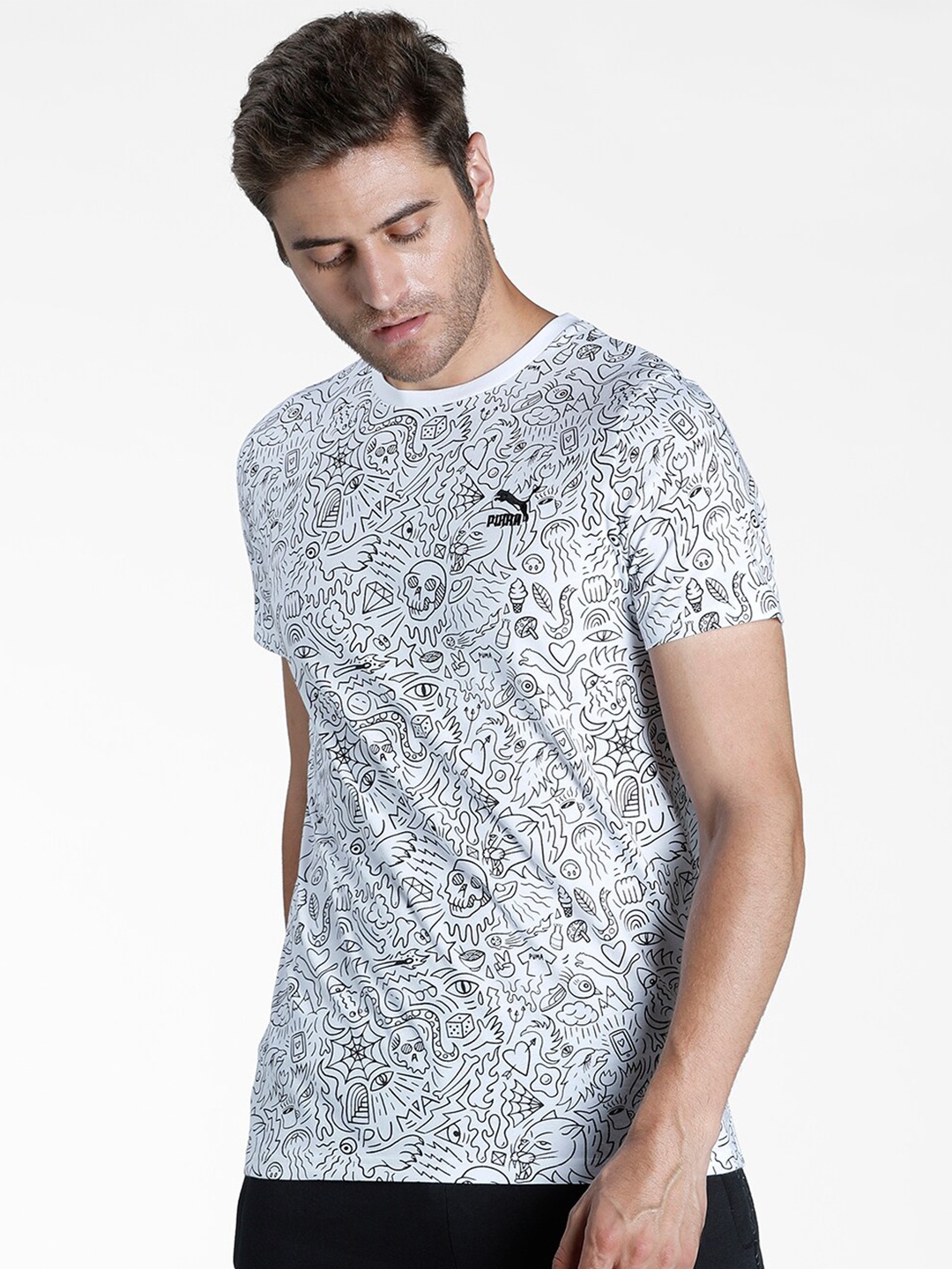 

Puma Men White & Black Printed T-shirt