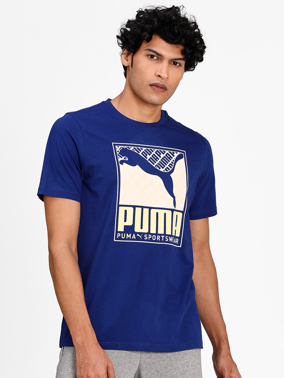 

Puma Men Blue & Yellow Printed T-shirt