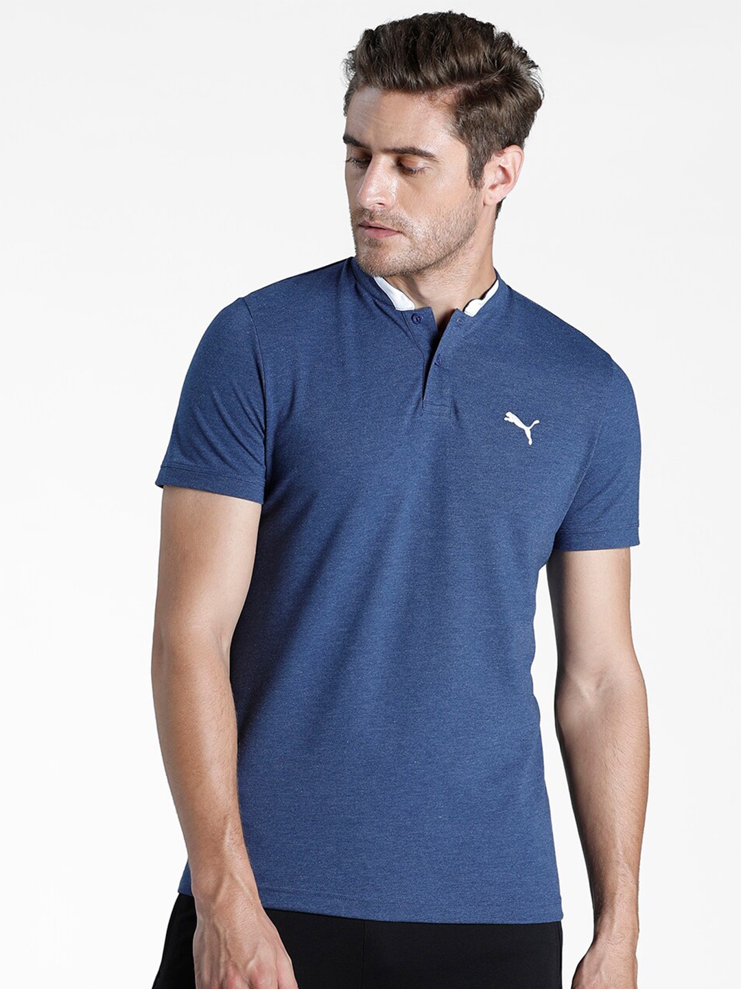 

Puma Men Blue & White Polo Collar T-shirt