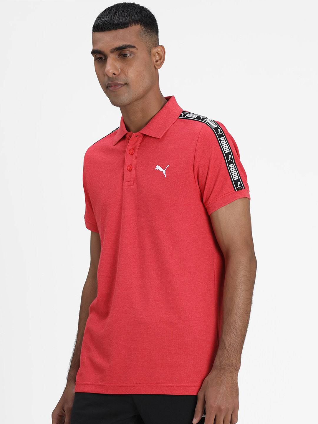 

Puma Men Red & Black Printed Polo Collar Slim Fit T-shirt