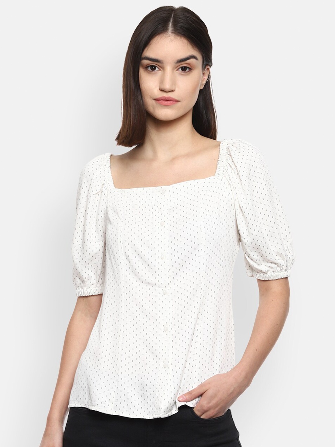 

Van Heusen Woman White Geometric Regular Top