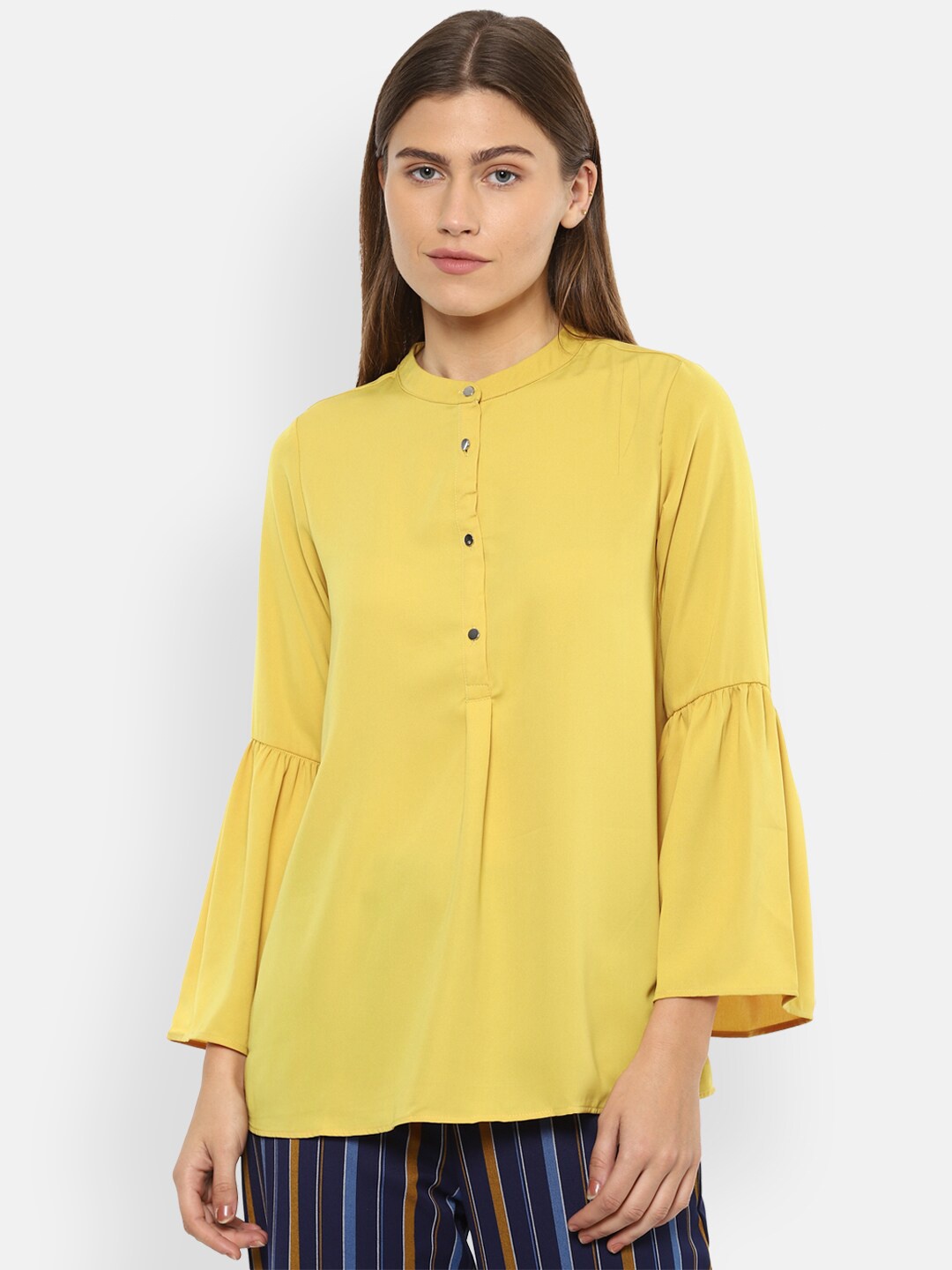 

Van Heusen Woman Yellow Mandarin Collar Regular Top