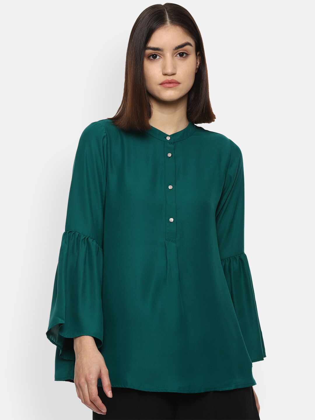 

Van Heusen Woman Green Mandarin Collar Regular Top