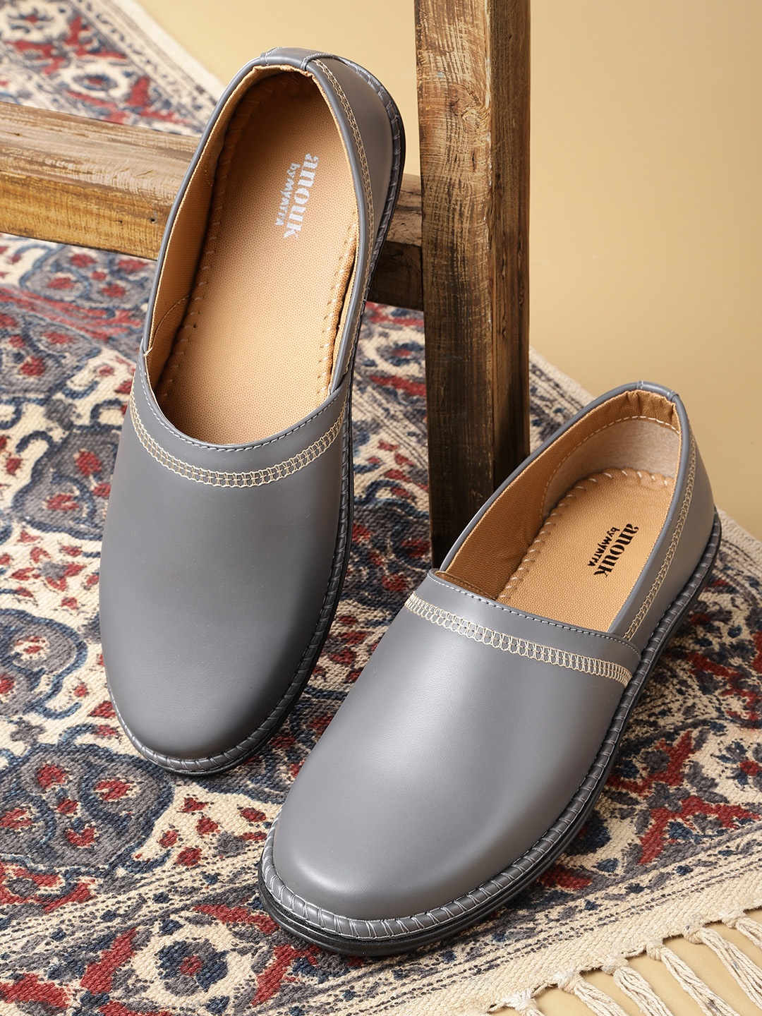 

Anouk Men Grey Solid Slip-Ons