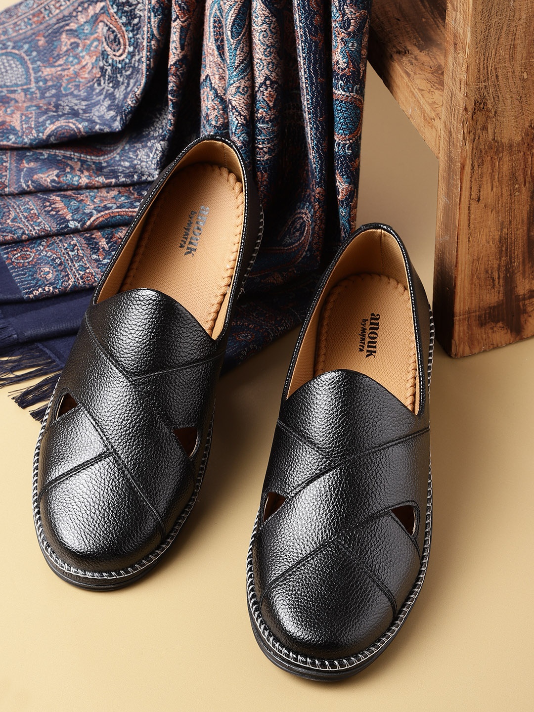 

Anouk Men Black Solid Slip-Ons