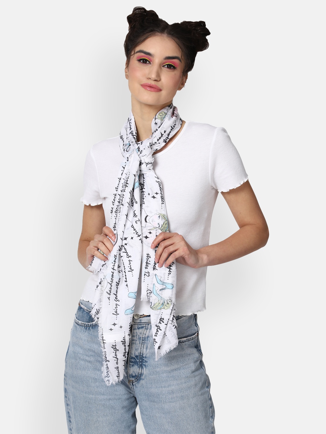 

FOREVER 21 Women White & Black Printed Scarf