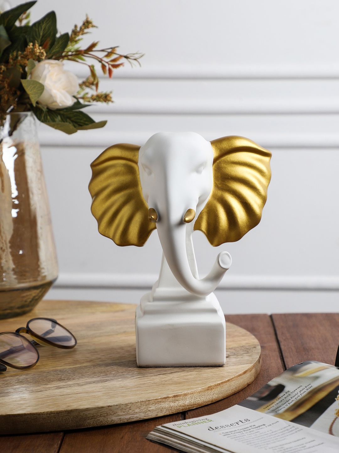 

OddCroft White & Gold Toned Elephant Showpiece