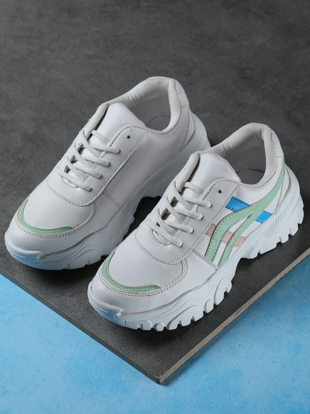

Shezone Women White Striped Sneakers