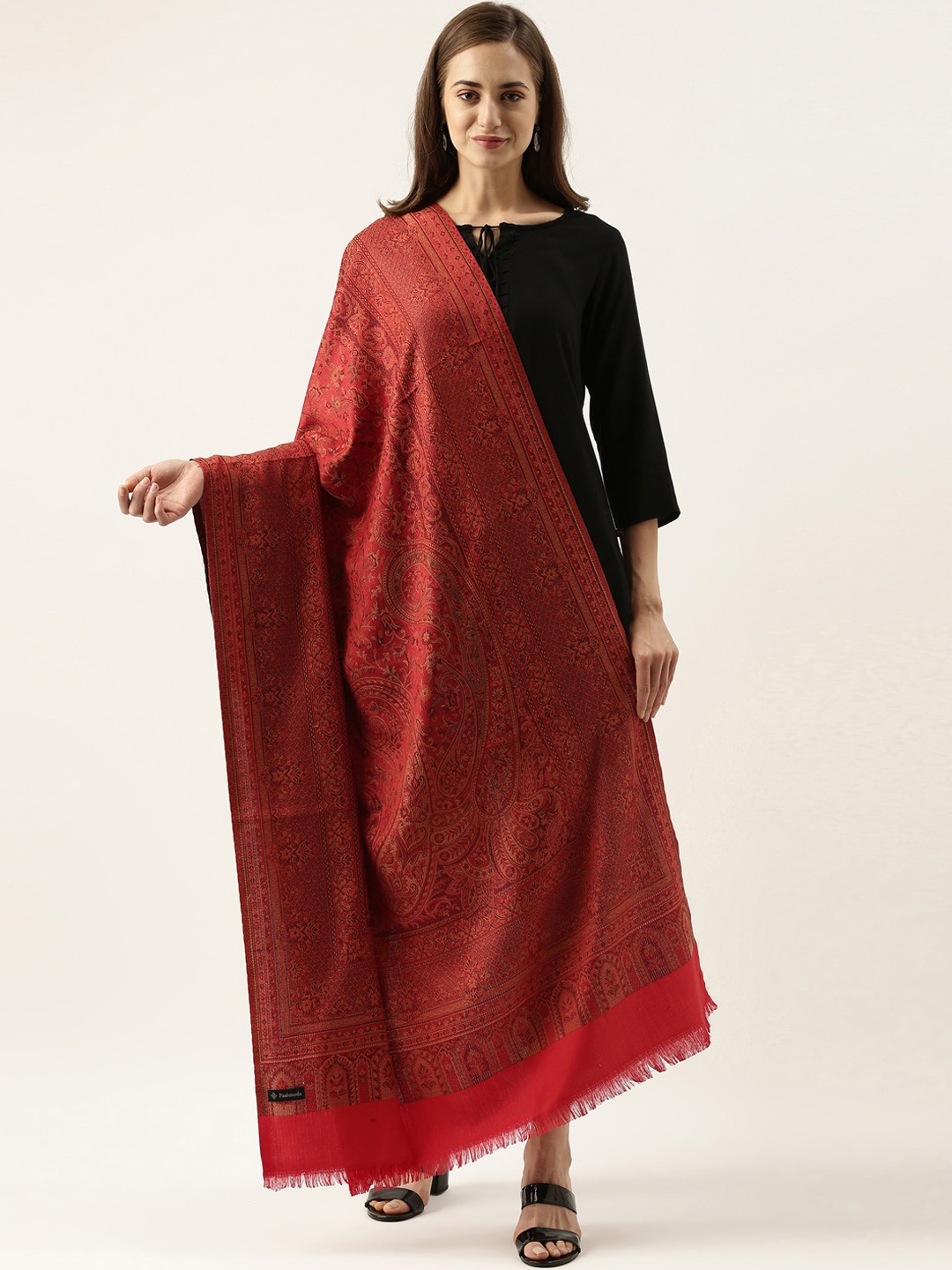 

Pashmoda Women Maroon Woven Design Jamawar Shawl