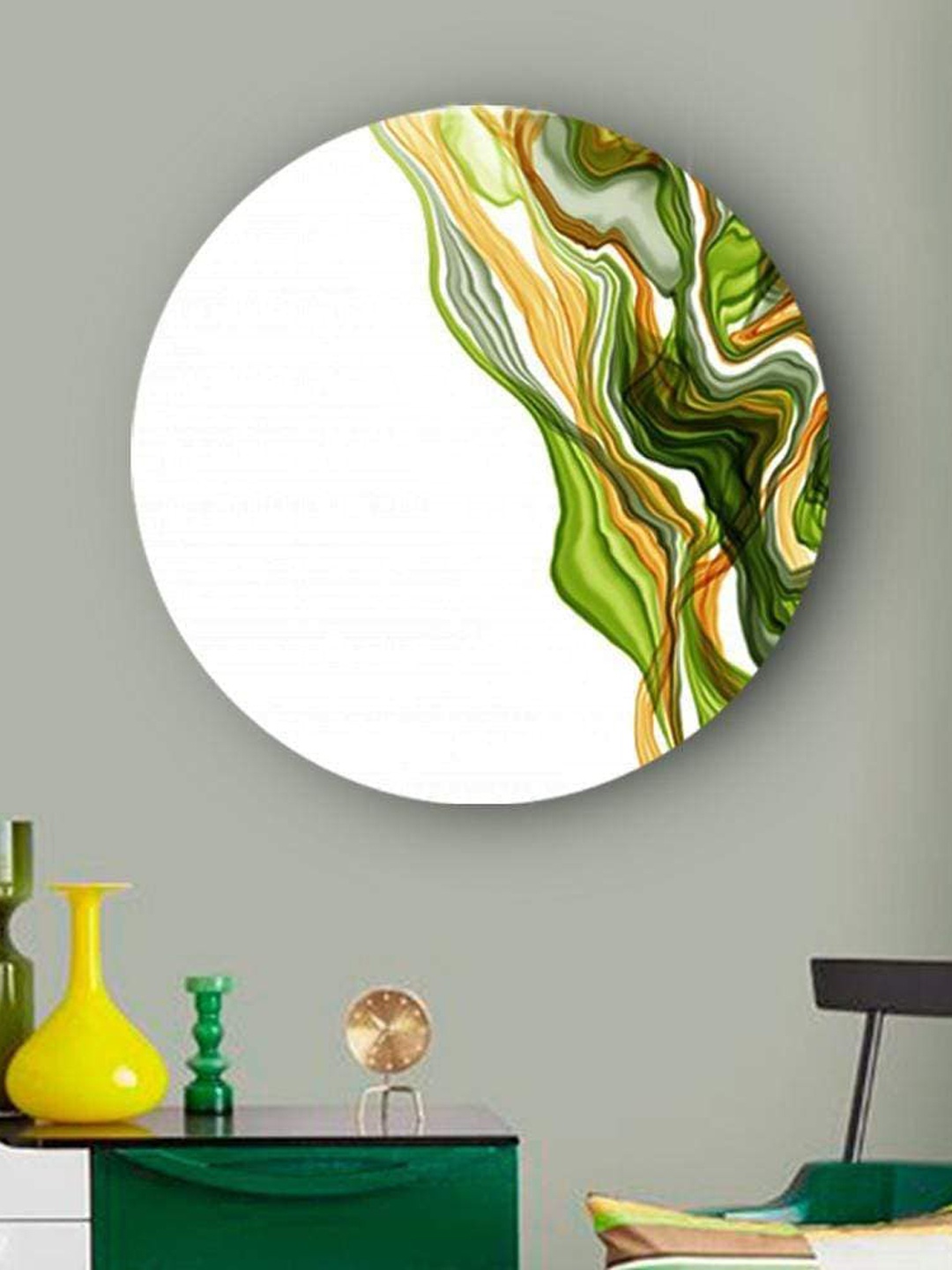 

THE ARTMENT Green & Yellow Abstract Strings Matte Finish Canvas Wall Art