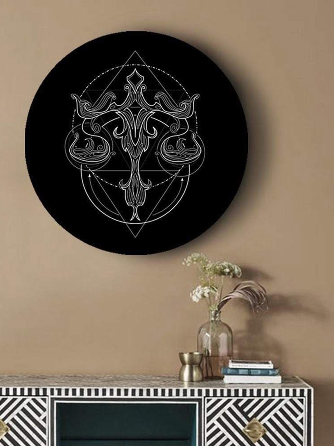 

THE ARTMENT Black & White Geometric Zodiac Matte Finish Canvas Wall Art - Libra