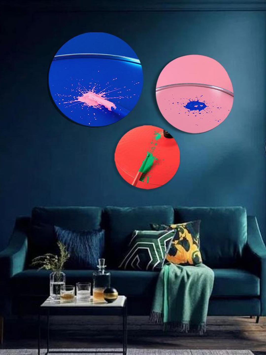 

THE ARTMENT Set of 3 Red Splattered Colors Canvas Wall Art