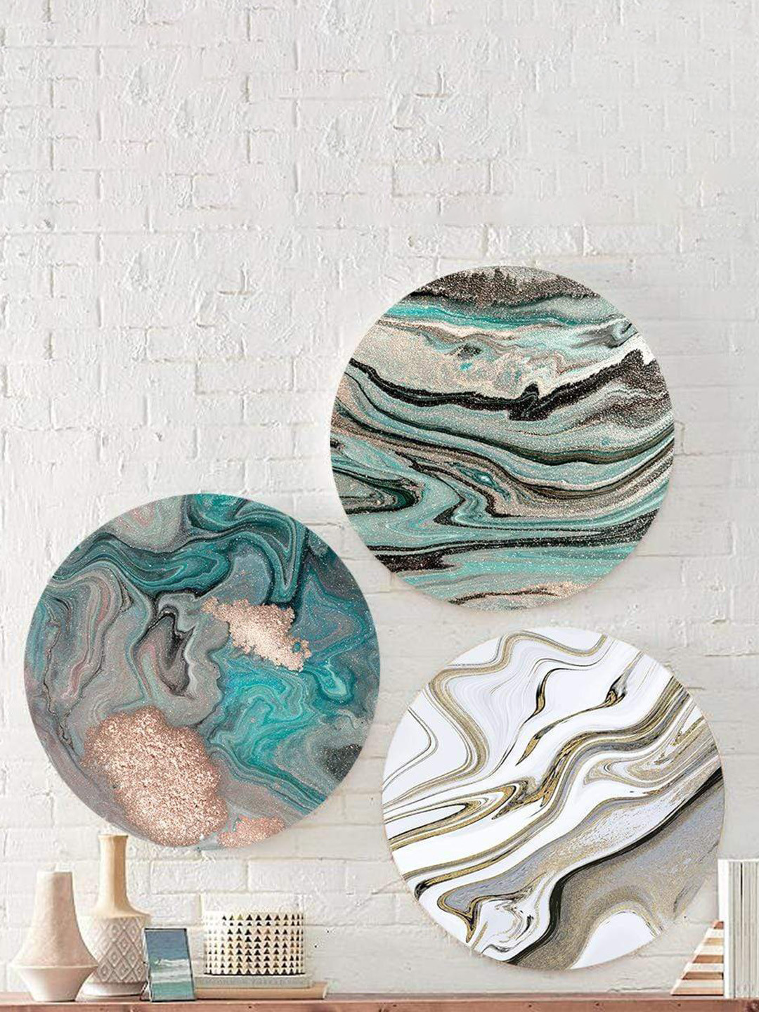 

THE ARTMENT Set of 3 Multi Dreamy Marbles Canvas Wall Art