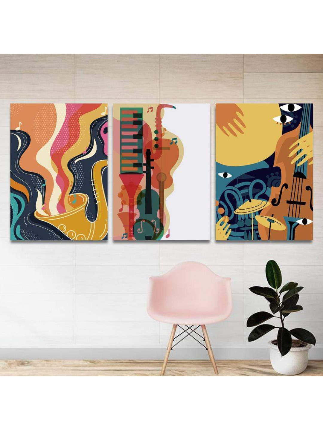 

THE ARTMENT Set of 3 Cheerful Musical World Canvas Wall Art Without Frame (Matte Finish), Multi