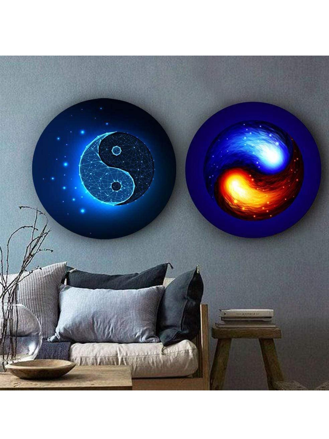 

THE ARTMENT Set of 2 Blue In the Spirit of Yin and Yang Canvas Wall Art