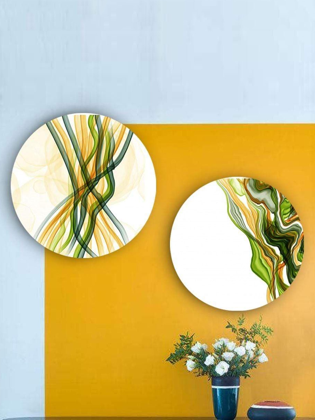 

THE ARTMENT Set of 2 Green Abstract Strings Canvas Wall Art