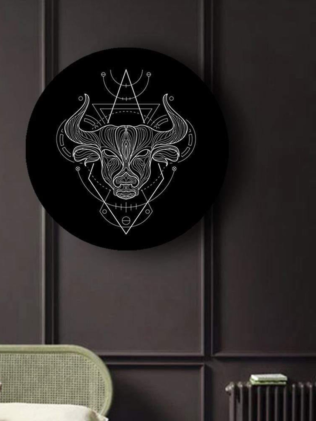 

THE ARTMENT Black & White Geometric Zodiac Matte Finish Canvas Wall Art - Taurus