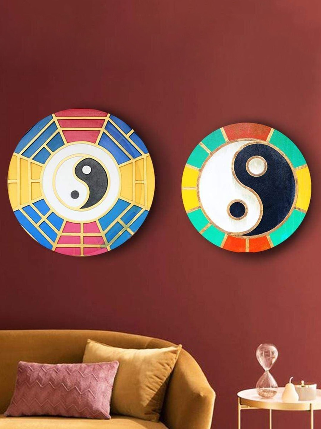 

THE ARTMENT Set of 2 Geometric Yin Yang Dynamic Canvas (Matte Finish), Multi