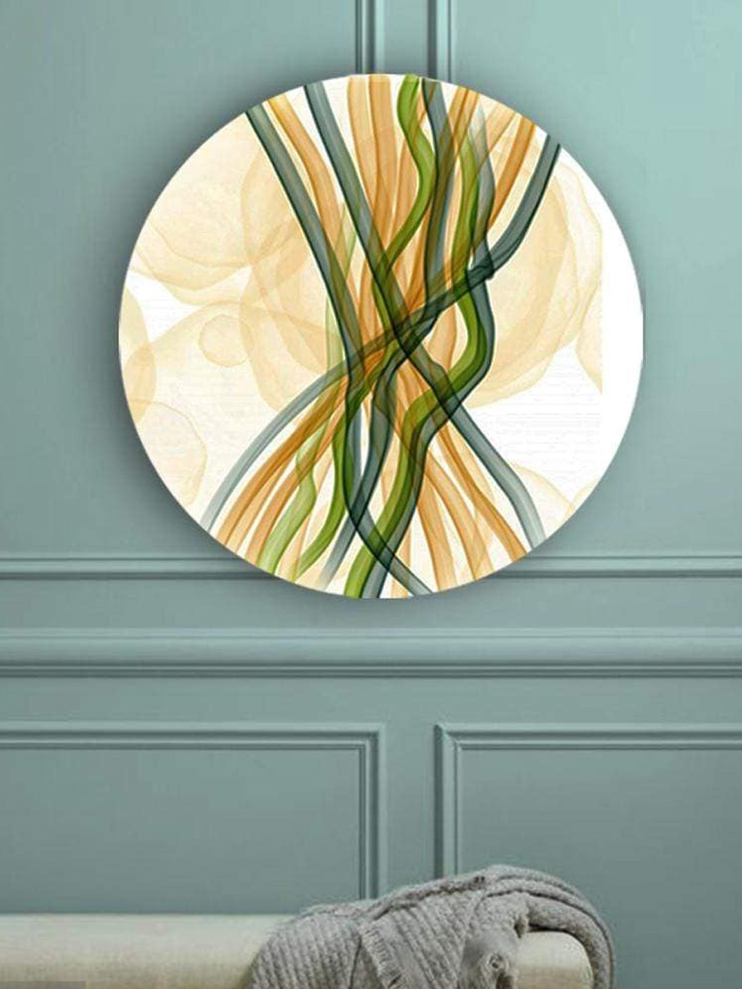 

THE ARTMENT Green & Yellow Abstract Strings Matte Finish Canvas Wall Art