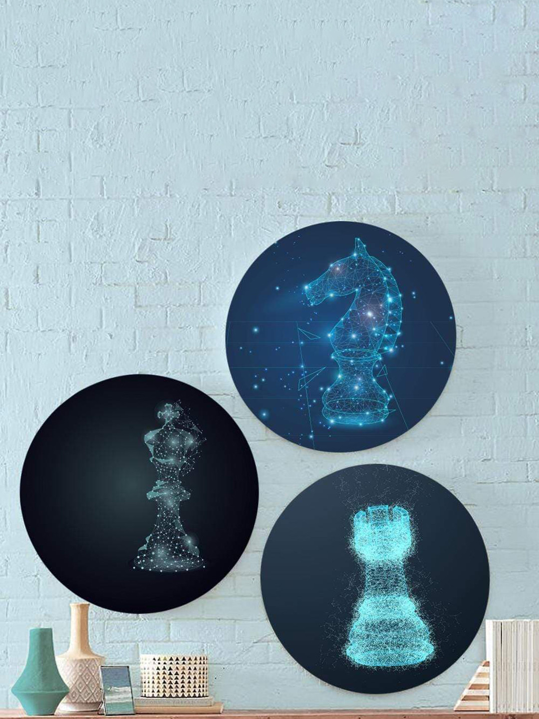 

THE ARTMENT Set Of 3 Blue Digital Chess Game Canvas