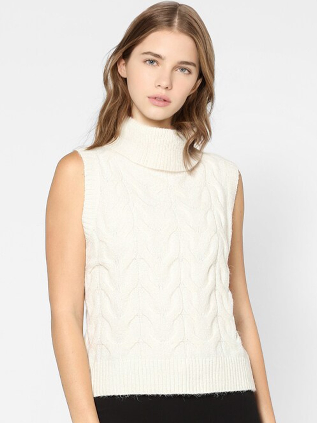 

ONLY Women Off White Cable Knit Sweater Vest