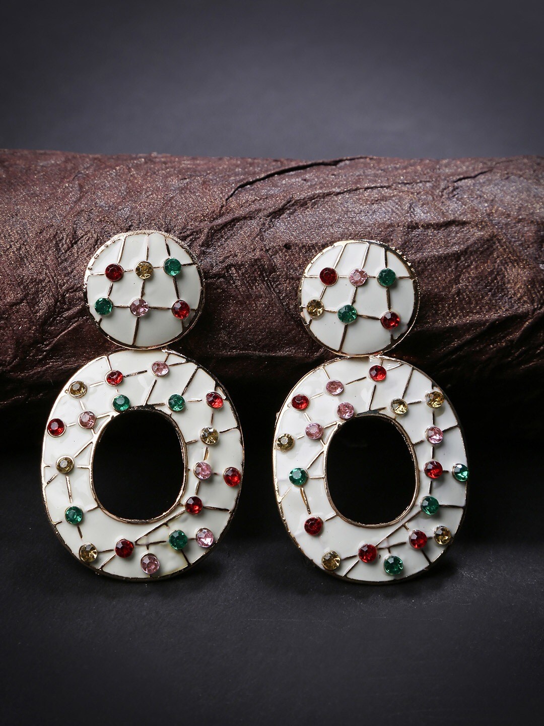 

DIVA WALK Gold-Plated & White Oval Drop Earrings