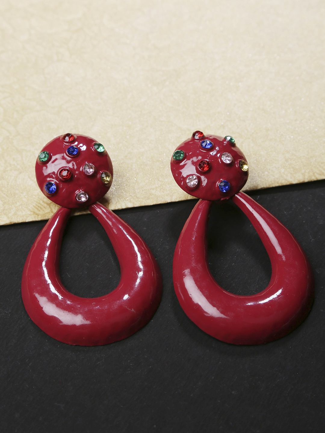 

DIVA WALK Maroon Oval Drop Earrings