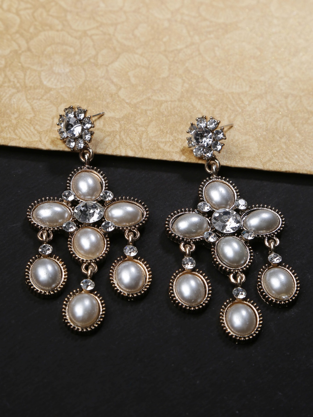 

DIVA WALK Gold-Toned & White Quirky Drop Earrings