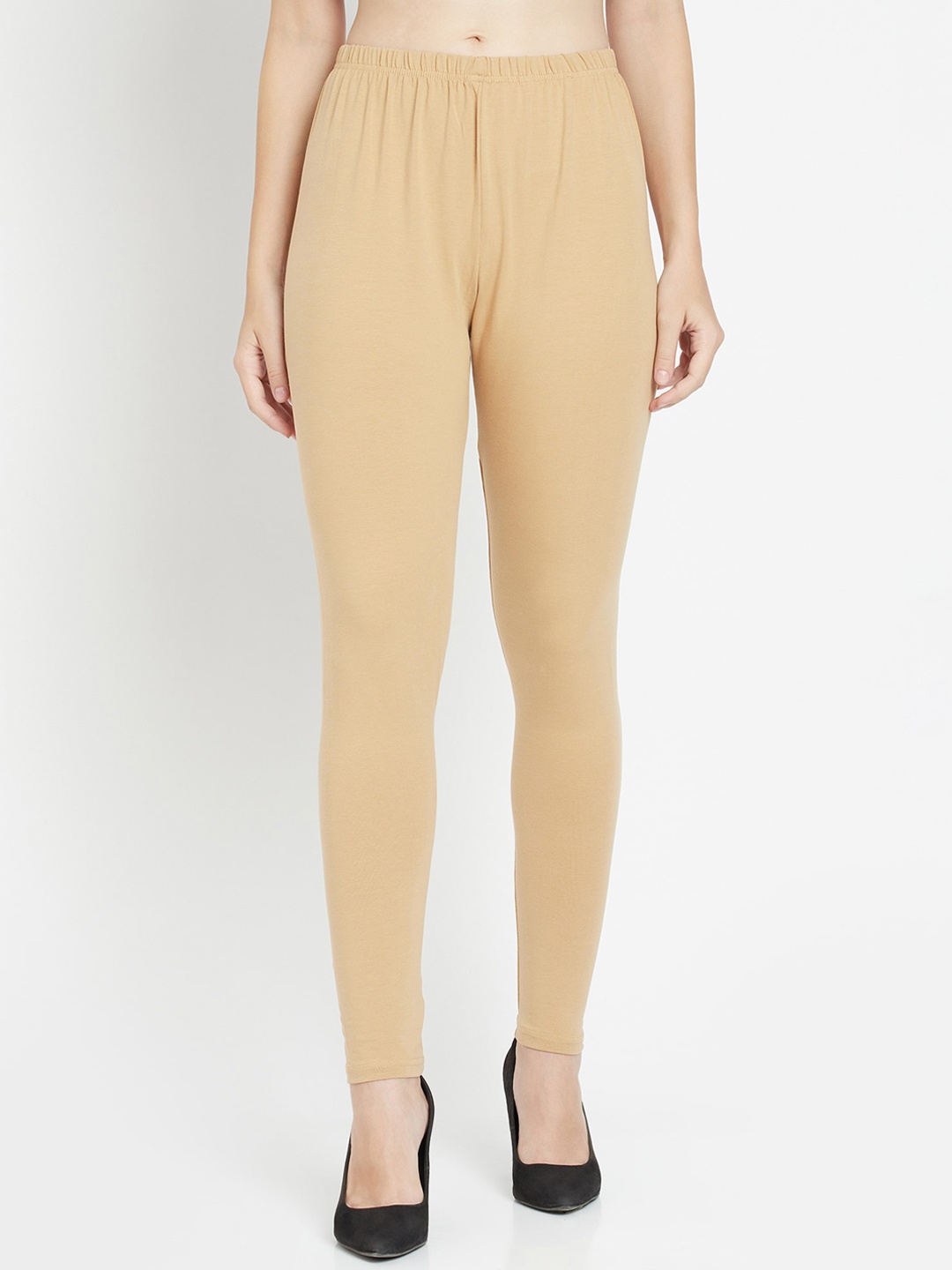 

WESTCLO Women Beige Solid Cotton Ankle-Length Leggings