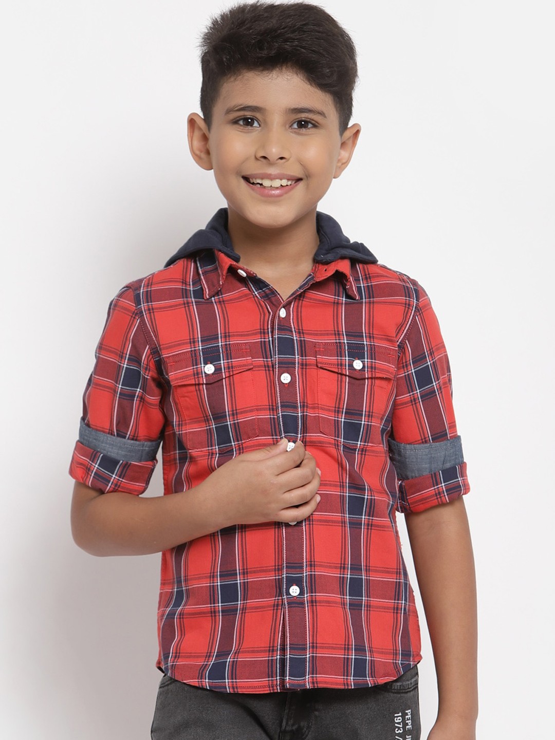 

Pepe Jeans Boys Red & Navy Blue Tartan Checks Opaque Cotton Casual Shirt