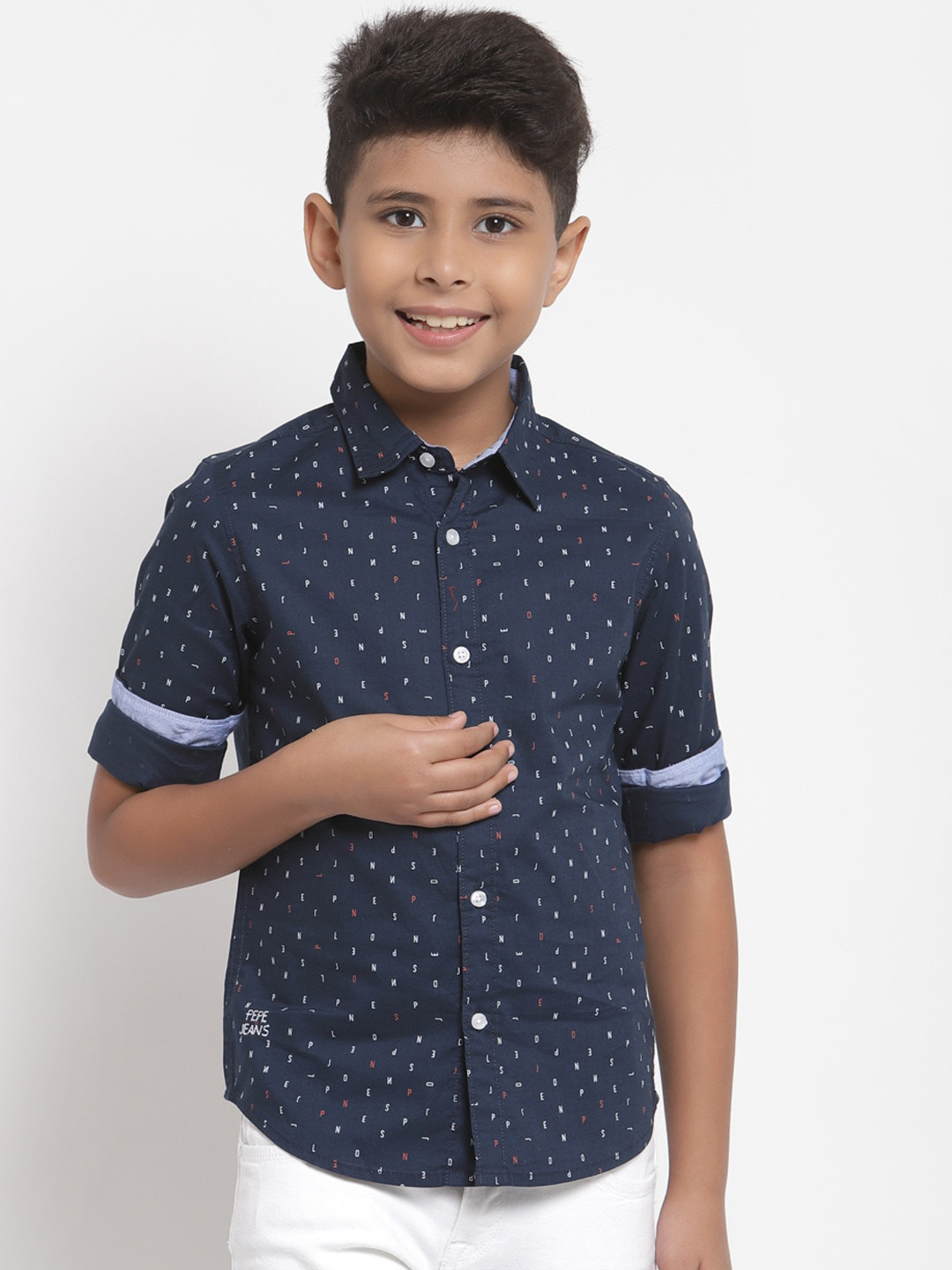 

Pepe Jeans Boys Blue Opaque Printed Cotton Casual Shirt