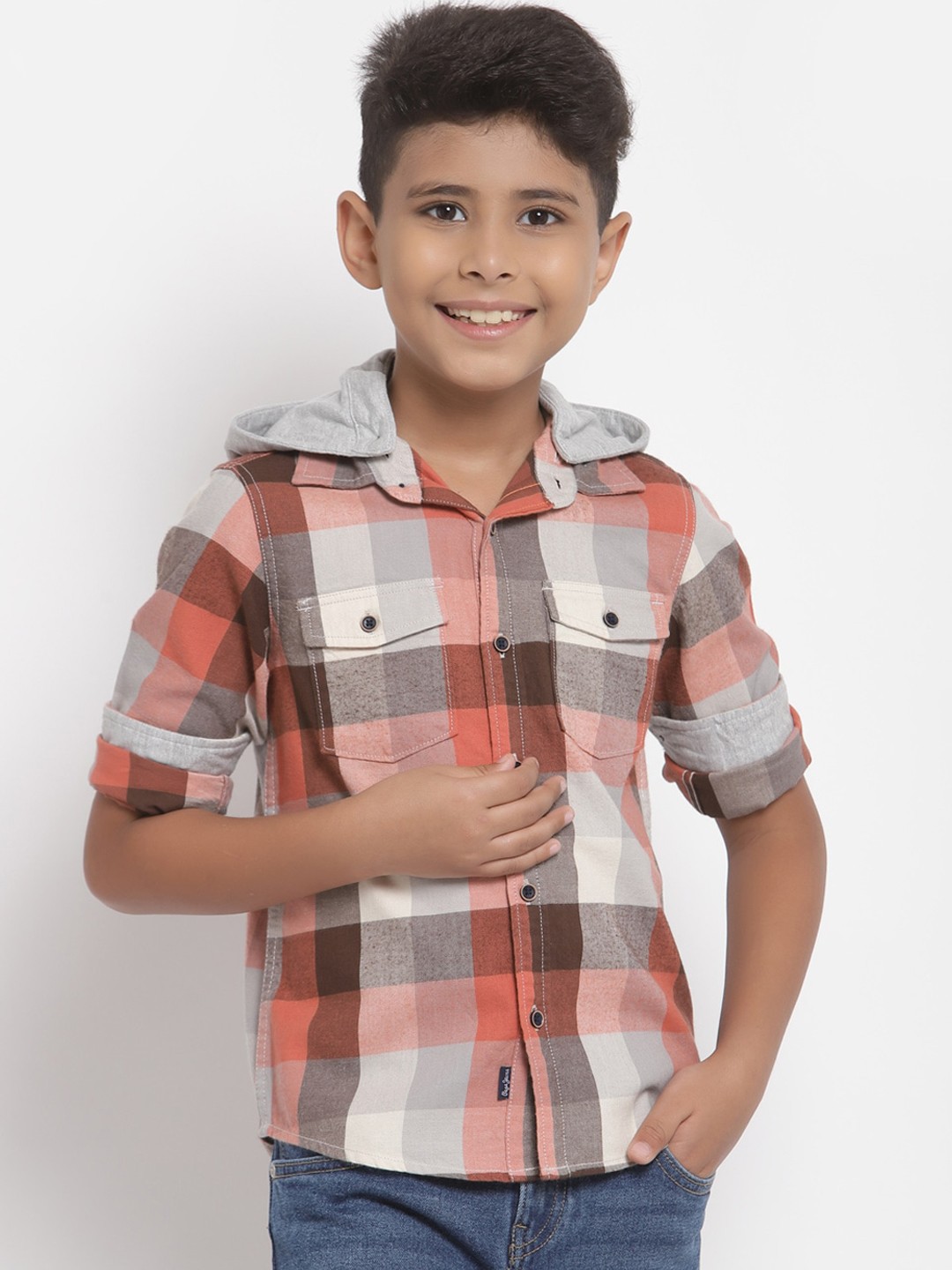 

Pepe Jeans Boys Orange & White Opaque Checked Cotton Casual Shirt